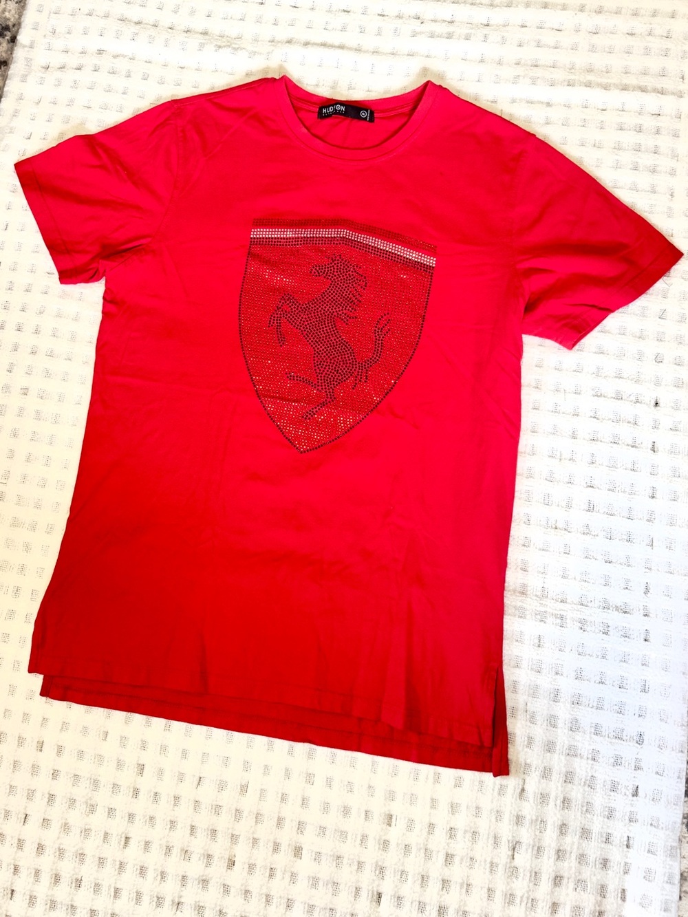 Hudson Jeans Red Rhinestone Shield Tee